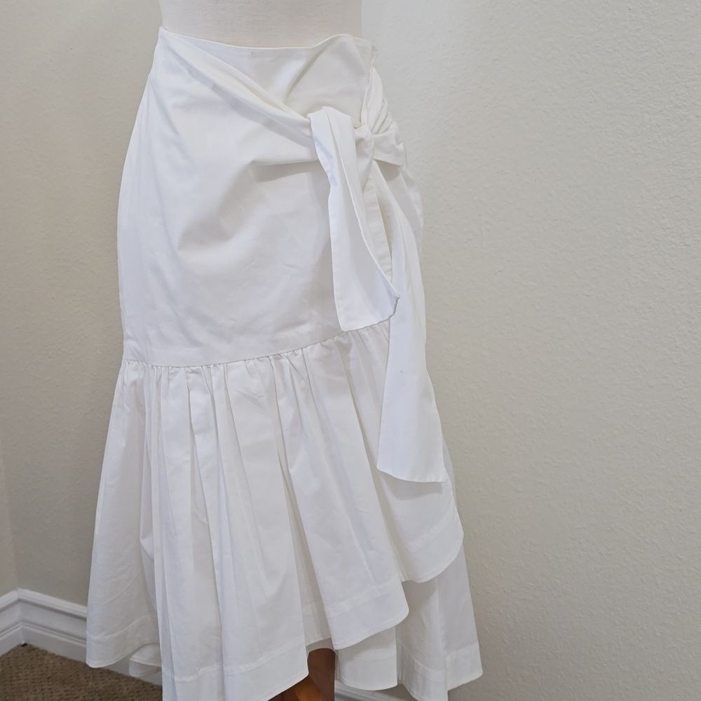 Banana Republic‎ White  Poplin Ruffle Wrap Midi Skirt 0
